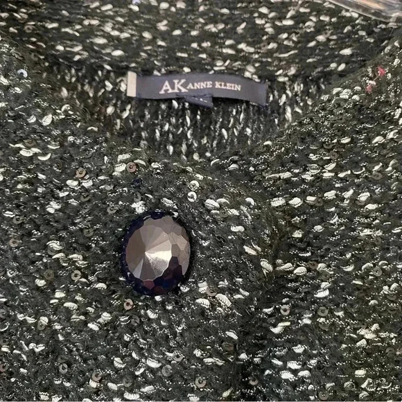 Anne Klein Tweed Blazer Jacket Medium Sequins Black Snap Button Front Careerwear - Picture 8 of 12